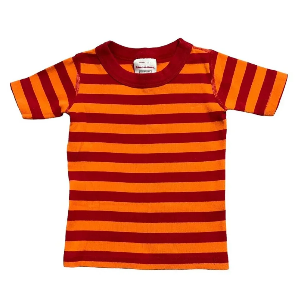 Hanna Andersson Sz 90 (3Y) Red & Orange Striped Short Pajamas